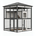 Katzengehege 180 x 120 x 220 cm Metall Anthrazit Weiß mit Gitterwänden und Dach