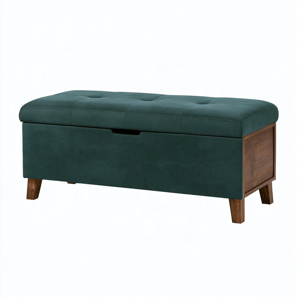 Sitzbank mit Stauraum 100 x 40 x 48 cm Samt Dunkelgrün Holz gepolstert