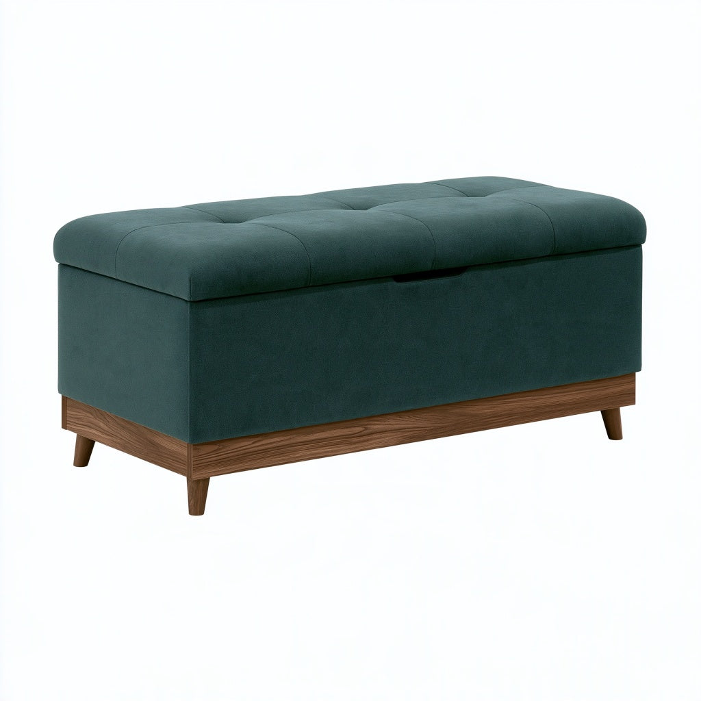 Sitzbank mit Stauraum 100 x 45 x 48 cm Dunkelgrün Textil Holz - gepolsterte Aufbewahrungsbank