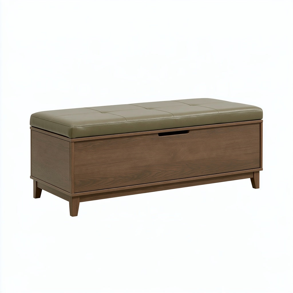 Sitzbank 120 x 45 x 50 cm Holz Kunstleder Braun Olivgrün mit Stauraum modern