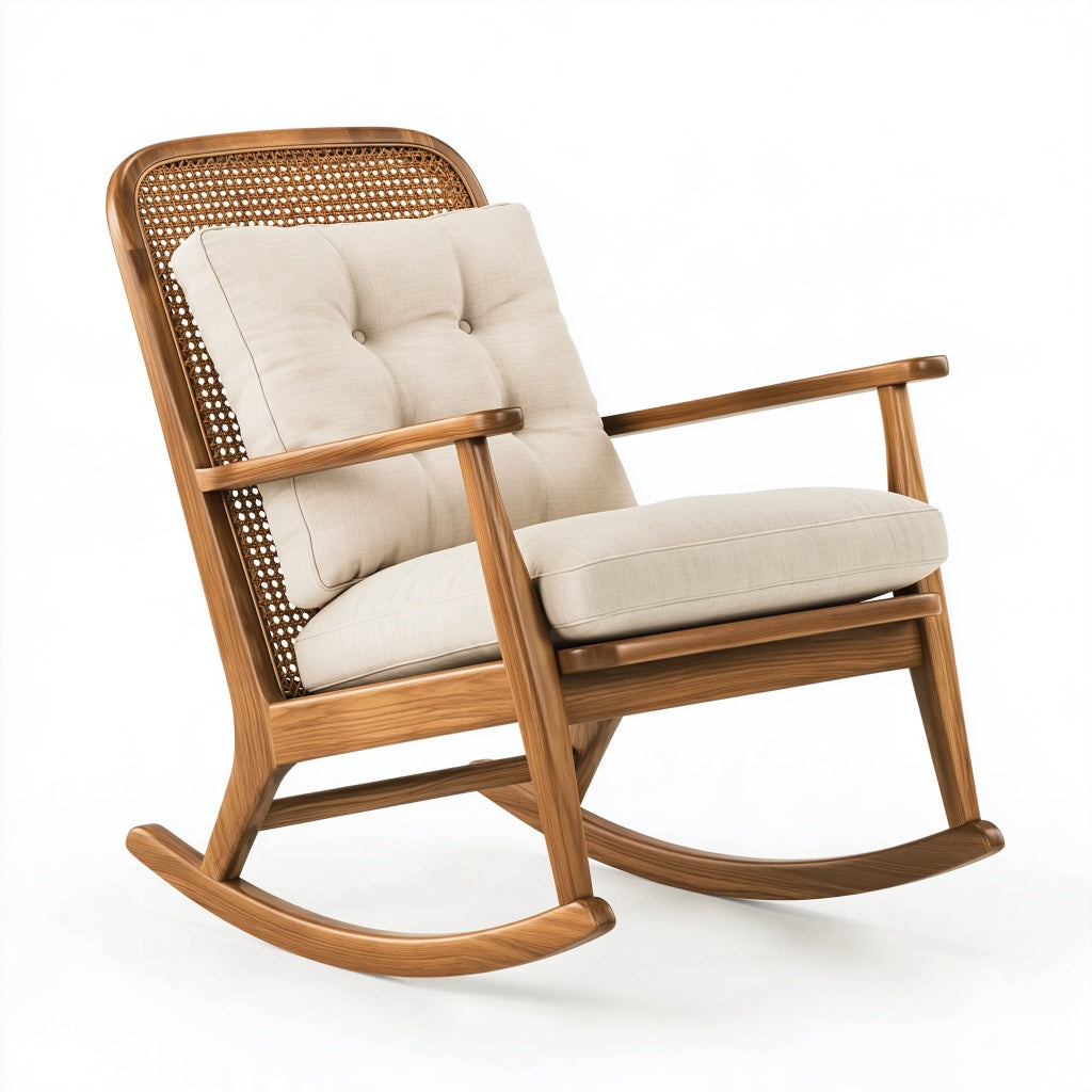 Schaukelstuhl 70 x 100 x 105 cm Holz Rattangeflecht Beige Braun mit Polsterung