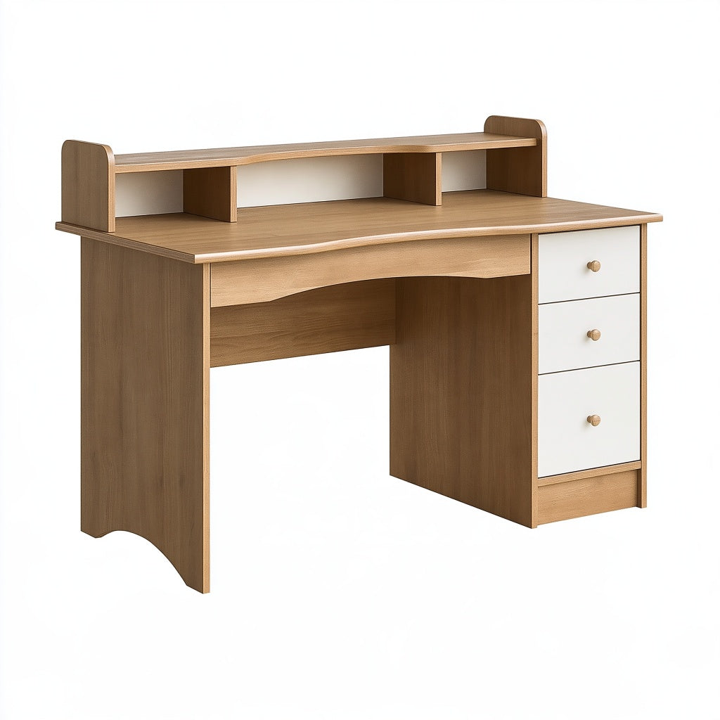 Schreibtisch 120 x 60 x 100 cm aus Holzwerkstoff Naturholz Weiß mit 3 Schubladen im skandinavischen Stil
