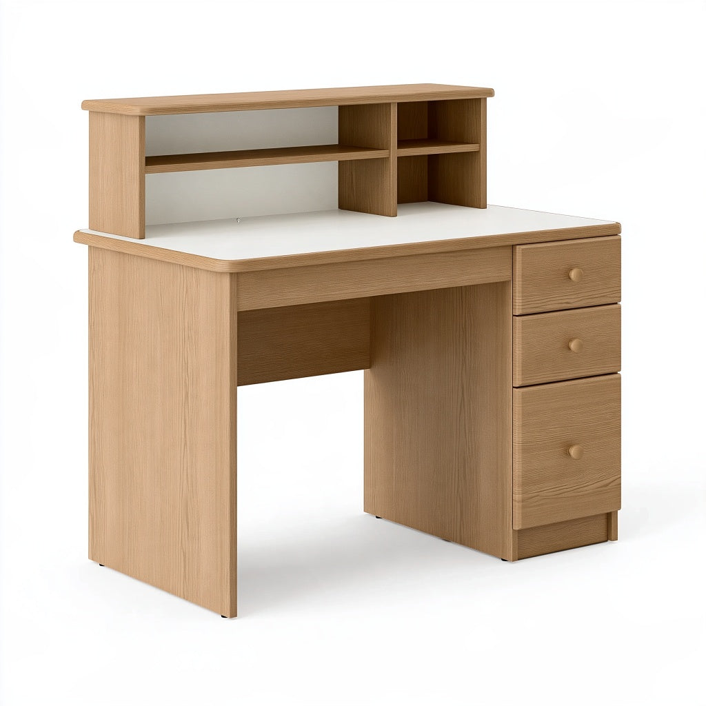 Schreibtisch 120 x 60 x 120 cm Holzwerkstoff Eichenholzfarben mit Aufsatz und Schubladen