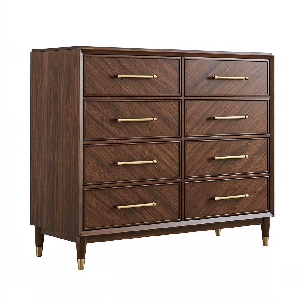 Kommode 150 x 45 x 120 cm in Dunkelbraun Holzoptik mit 8 Schubladen und Metallgriffen