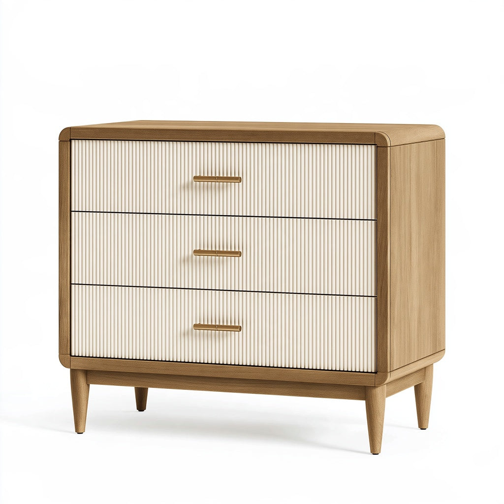 Kommode 80 x 40 x 90 cm Holzwerkstoff Naturweiß mit 3 Schubladen geriffelte Fronten