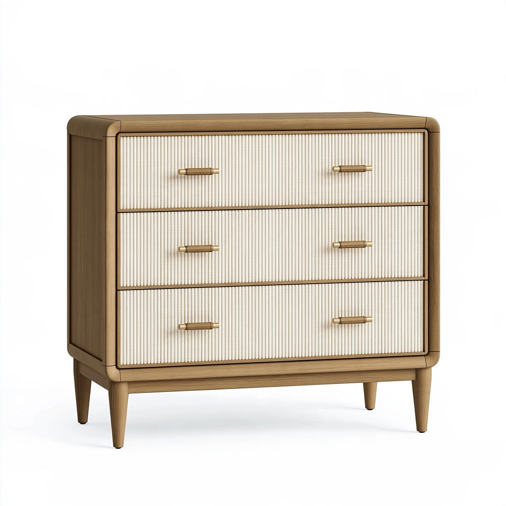 Kommode 90 x 45 x 100 cm aus Holzwerkstoff in Naturbeige mit drei Schubladen