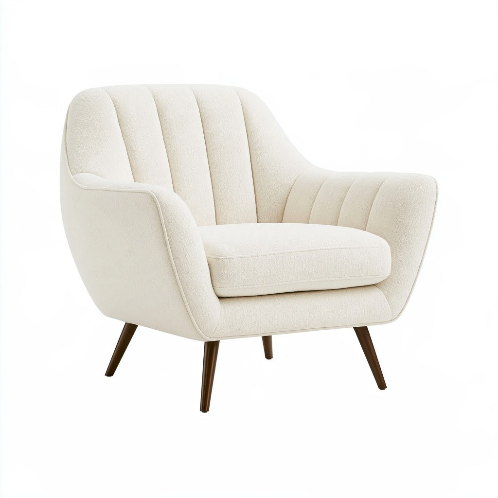 Sessel 85 cm x 82 cm x 82 cm cremefarbener Textilbezug mit Holzbeinen - moderner Loungesessel