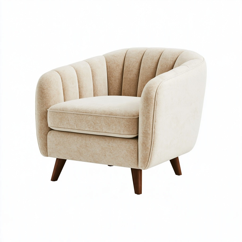 Sessel 80 x 76 x 80 cm Textilbezug Beige gerippte Rückenlehne Holzfüße