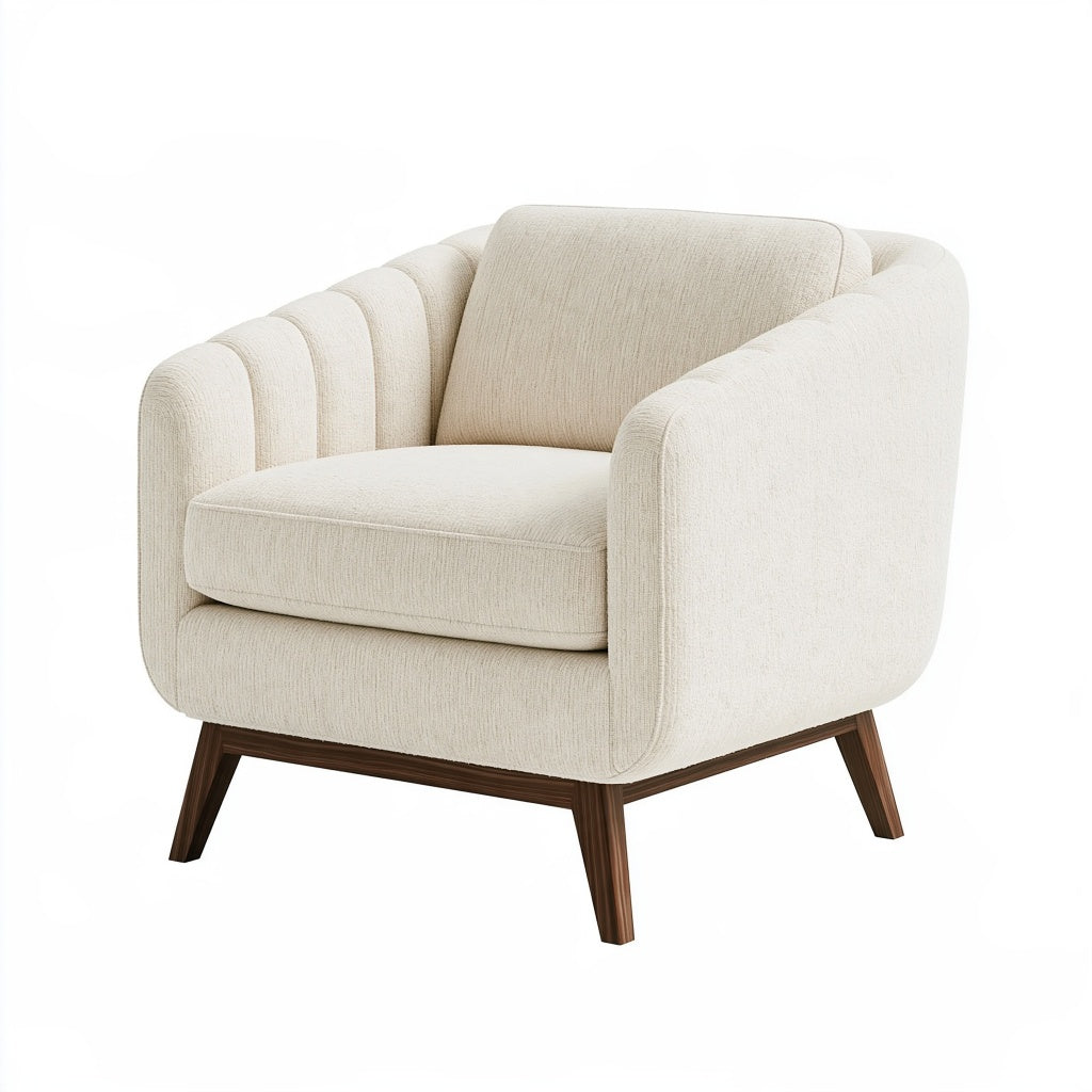 Sessel 82 x 78 x 83 cm cremefarbener Strukturstoff mit Holzbeinen moderner Lounge-Stil