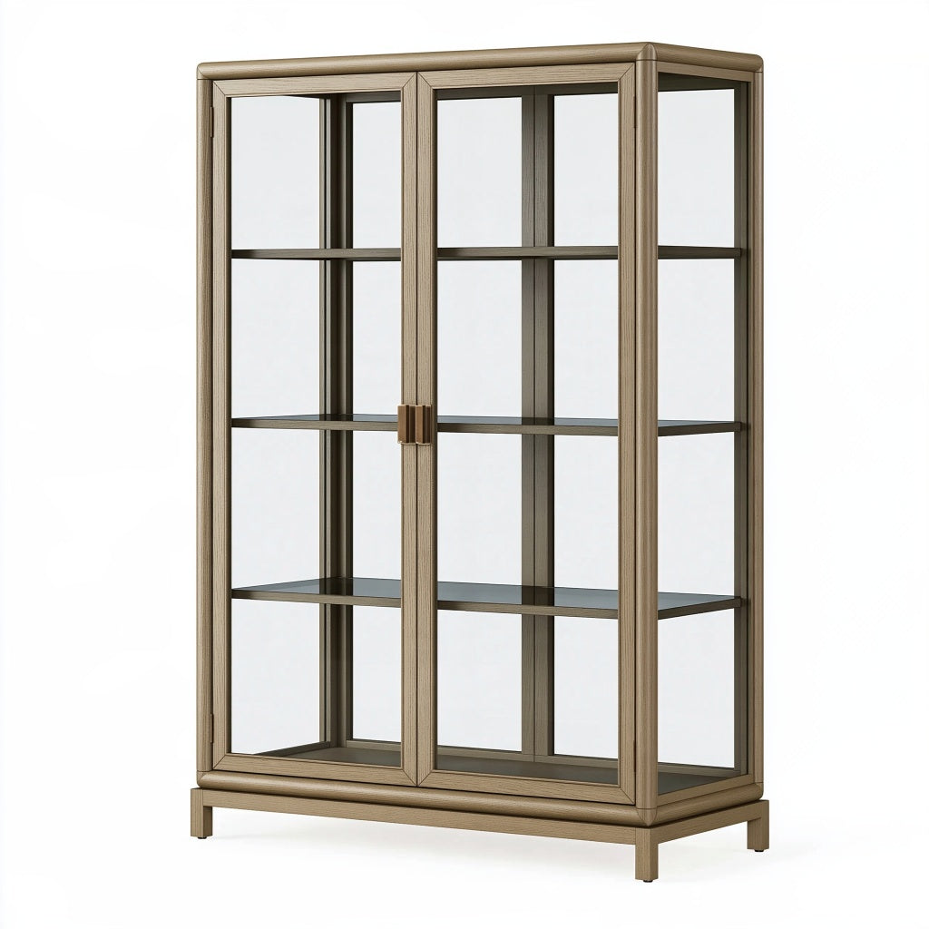 Vitrine 100 x 40 x 180 cm aus Holz und Glas in Greige mit Glastüren