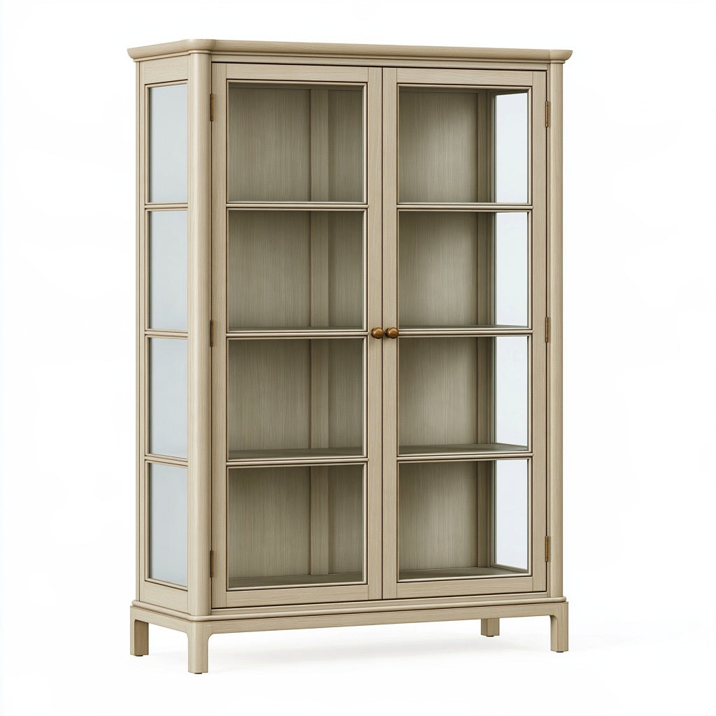 Vitrine 100 x 40 x 180 cm in Beige aus Holzwerkstoff und Glas mit 2 Glastüren
