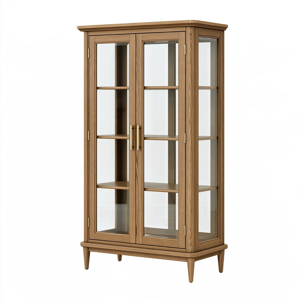 Vitrine 90 x 40 x 180 cm Holzwerkstoff Eichenbraun mit Glastüren im klassischen Stil