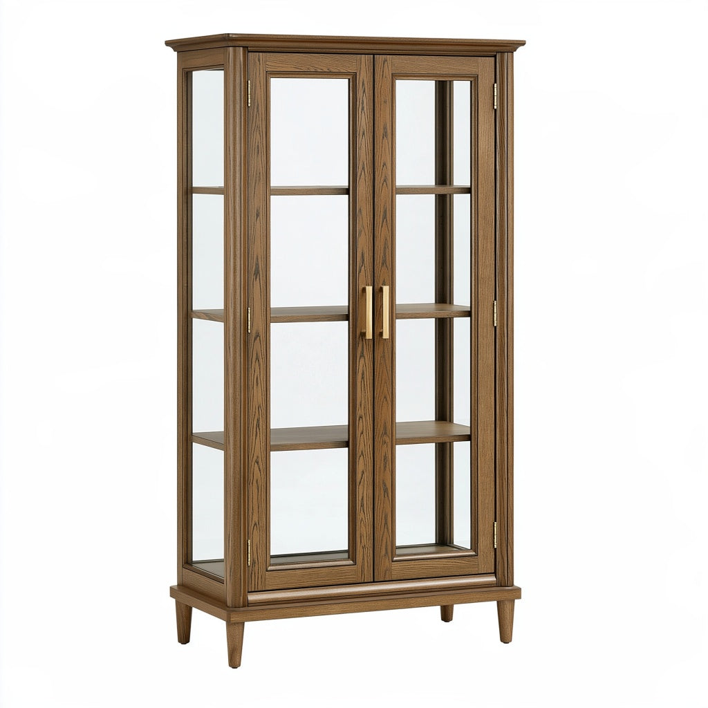 Vitrine 90 x 40 x 180 cm Holz und Glas Braun Klassisch mit Glastüren