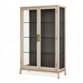 Vitrine 90 x 40 x 180 cm Holz und Glas Beige Grau mit 2 Türen