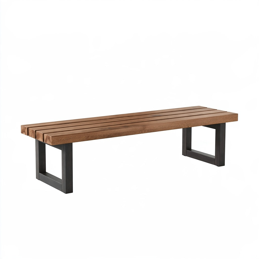 Gartenbank 180 x 40 x 45 cm Holz Braun Metallgestell im Industriestil