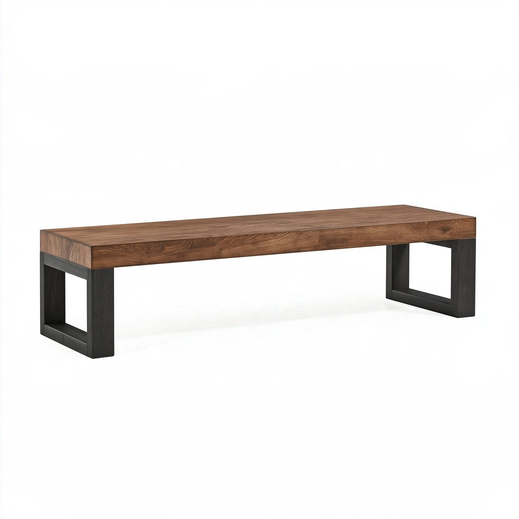 Sitzbank 160 x 40 x 45 cm aus Holz in Braun/Schwarz für Esszimmer im Industrie-Stil