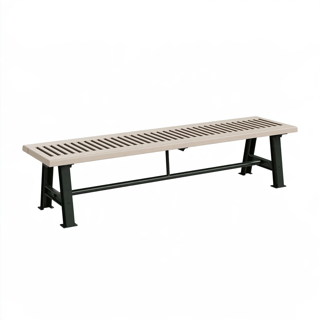 Gartenbank 180 x 40 x 45 cm mit Kunststofflatten Beige und Stahlgestell Schwarz